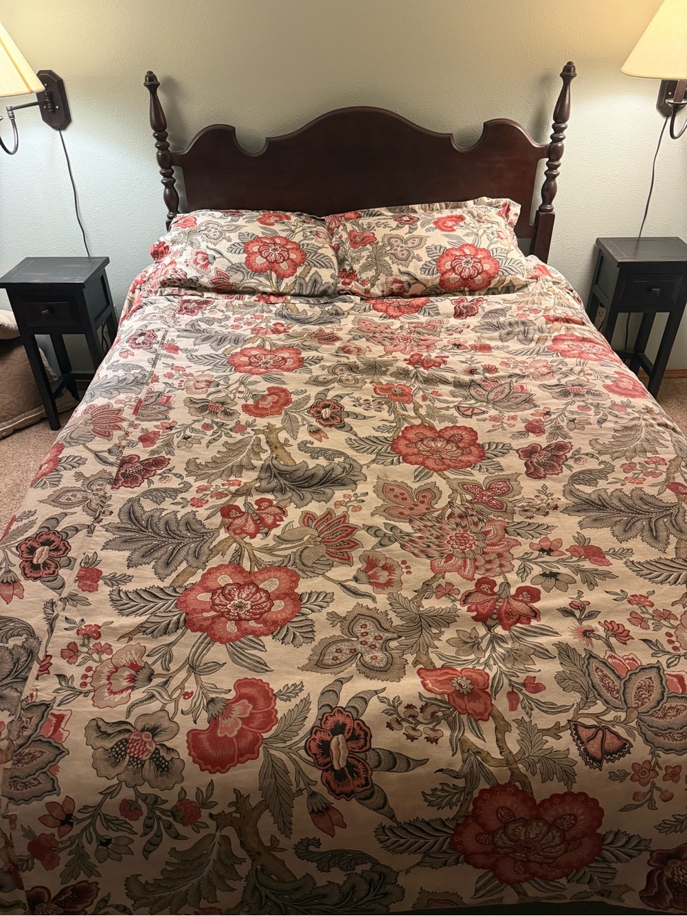 Pottery Barn Coral Floral Queen Duvet Cover